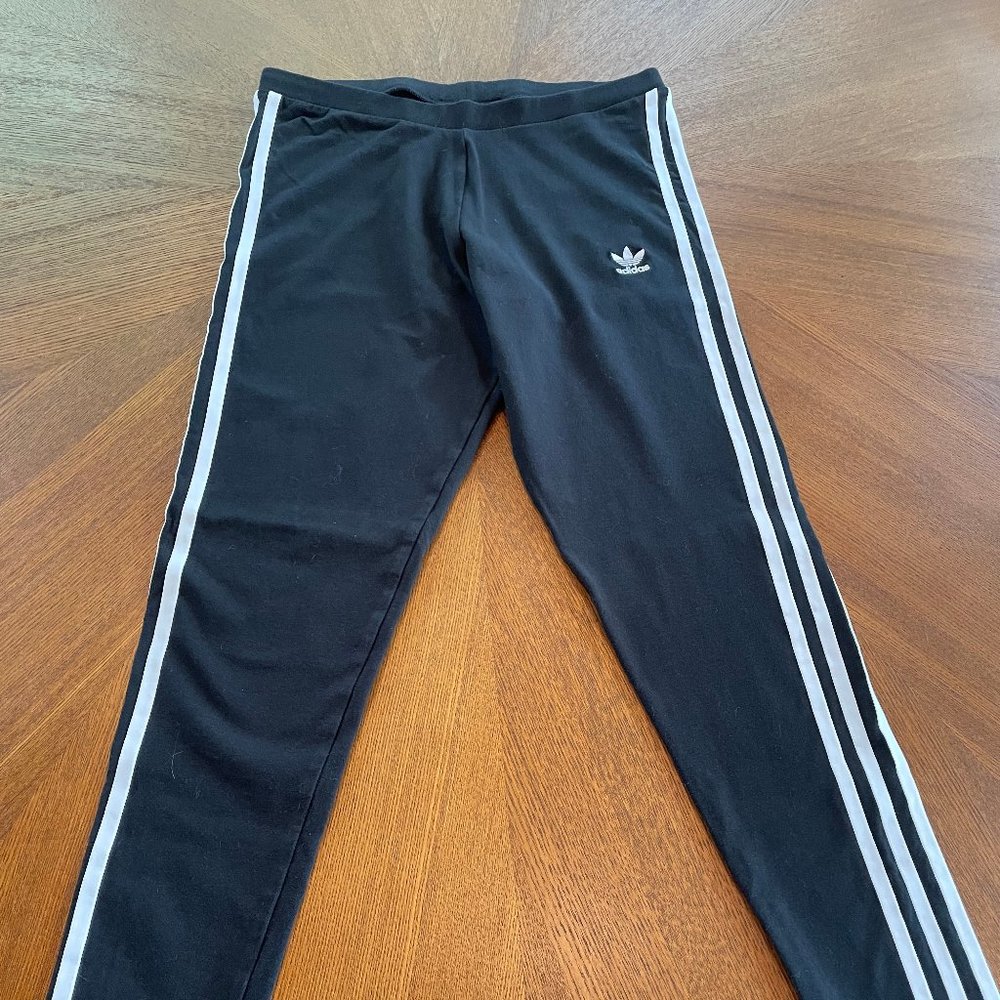 Adidas Track Pants - Black w/White Stripes (M)